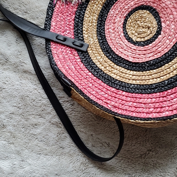 Rebecca Minkoff Pink and Beige Wicker Concentric Circle Tote Hand Bag - Picture 3 of 10